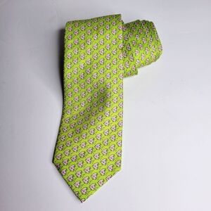 Sero - New England Classics - 100% Silk Tie, Green w Pink Fish Handmade Necktie